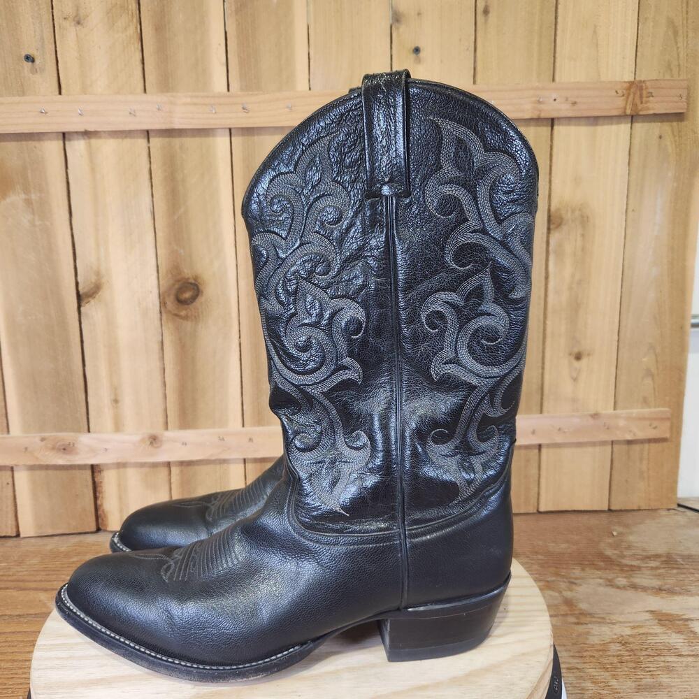 Tony Lama Boots Mens Size 13B Black Leather Mid Calf Western Embroidered